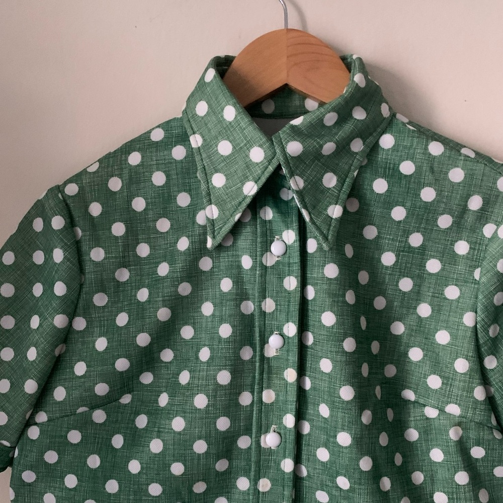 ✨VINTAGE✨ Jack Bryan // 1970s Green Polka Dot Pant Set - Picture 3 of 15